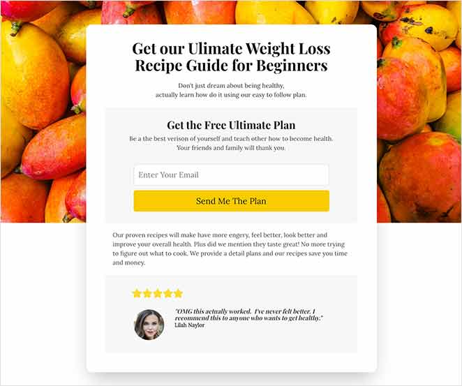 Example of using a landing page to improve lead generation